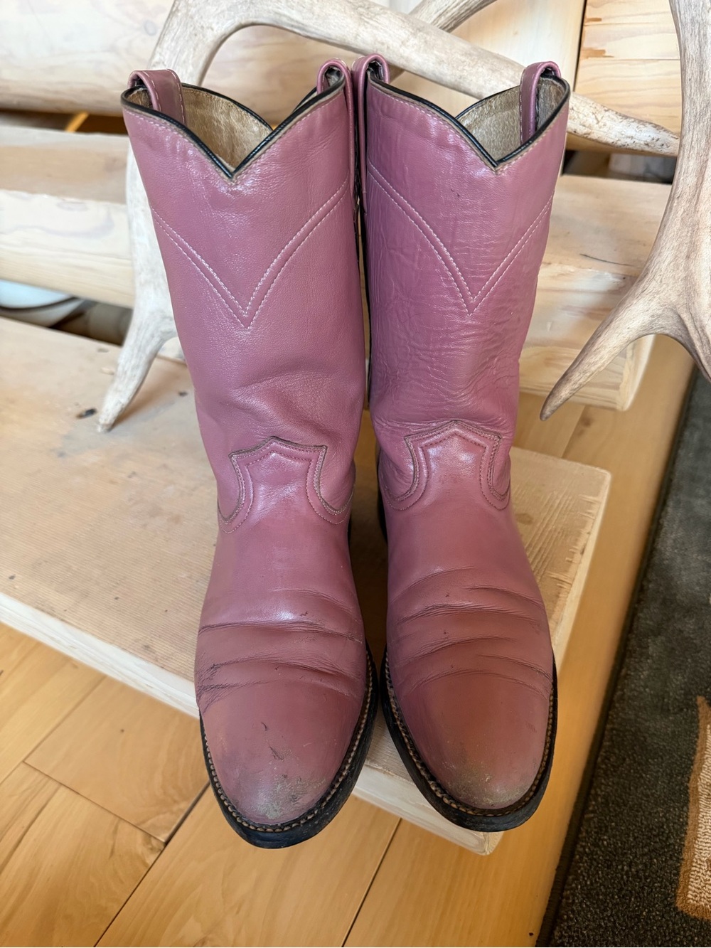 Vintage Justin Boots Mauve Leather Women's Western Boots - Picture 2 of 6